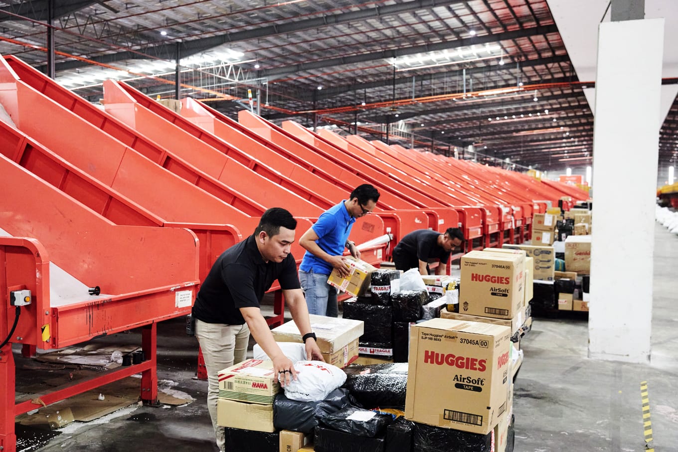 Goods being distributed inside a large property compound