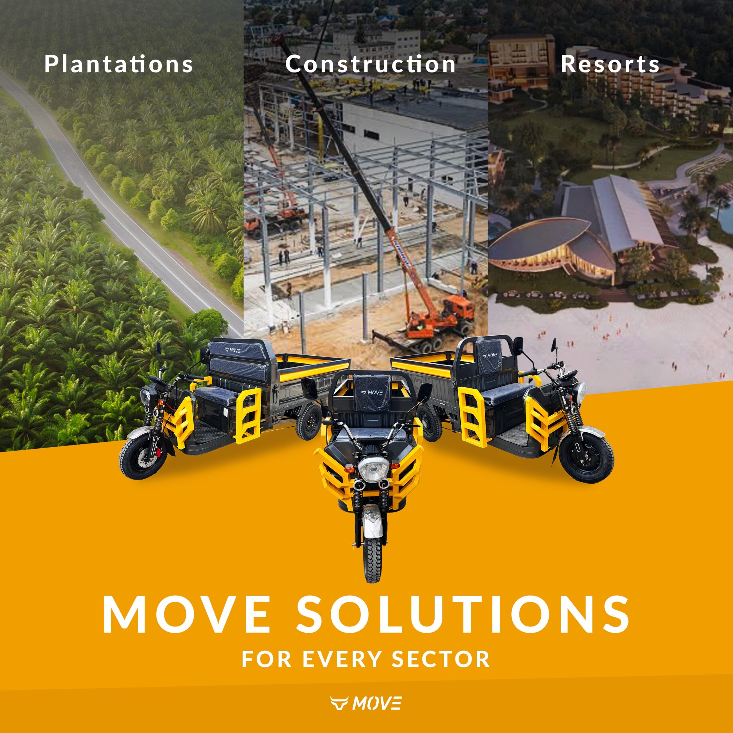 MOVE electric cargo tricycles for plantations, construction and resorts in Negeri Sembilan